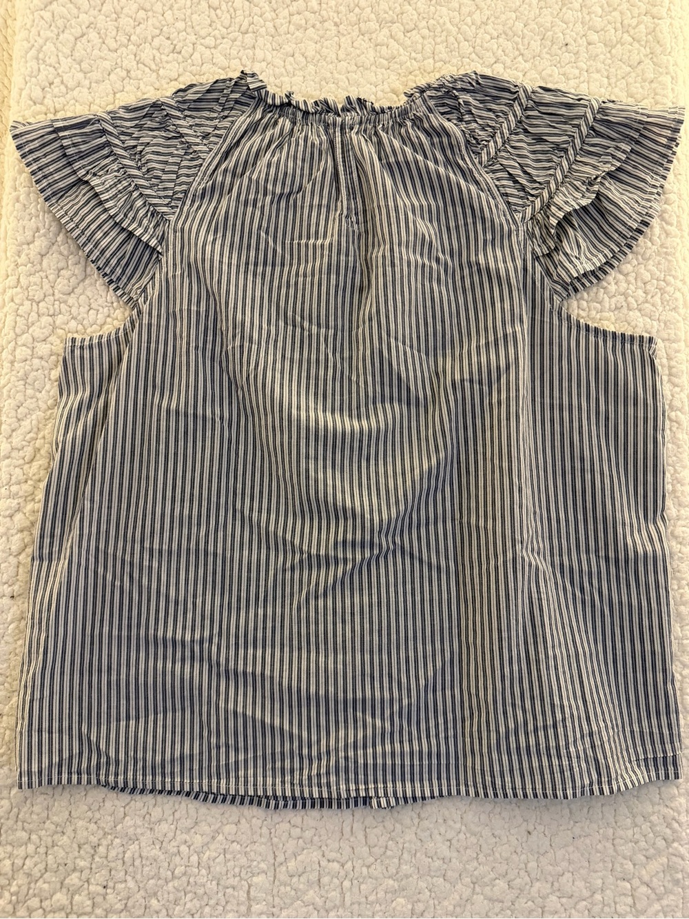 J. Crew Navy and White Striped Flutter Sleeve Blouse - Picture 2 of 6